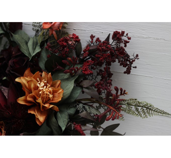 Protea & Calla Lily Bridal Bouquet | Deep Burgundy, Rust & Hunter Green Wedding Flowers