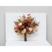 Wedding bouquets in cinnamon terracotta ivory colors. Bridal bouquet. Cascading bouquet. Faux bouquet. Bridesmaid bouquet. 0510