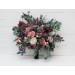 Wedding bouquets in navy blue dusty rose mauve colors. Bridal bouquet. Cascading bouquet. Faux bouquet. Bridesmaid bouquet. 5012
