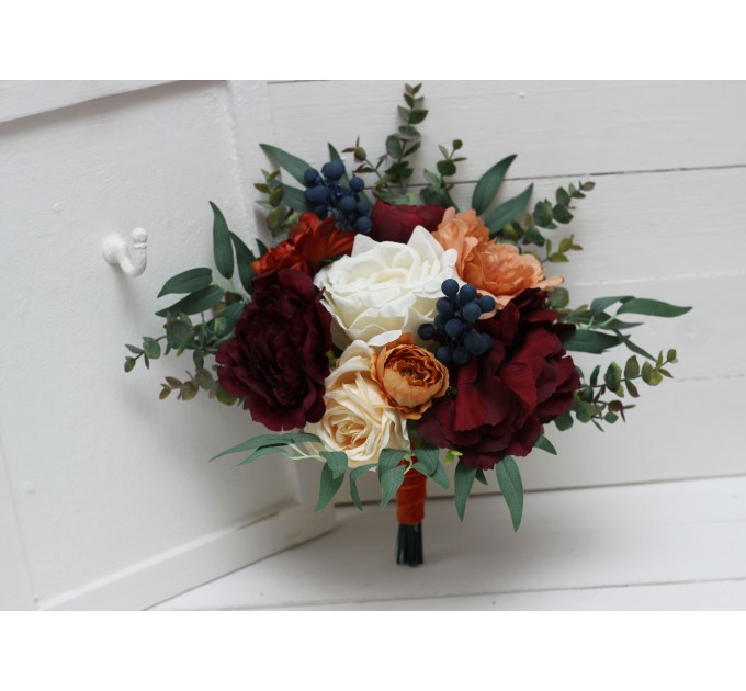 Wedding bouquets in rust burgundy  ivory colors. Bridal bouquet. Faux bouquet. Bridesmaid bouquet. 0007