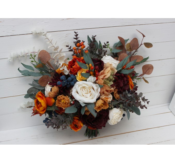 Wedding bouquets in rust burgundy  ivory colors. Bridal bouquet. Faux bouquet. Bridesmaid bouquet. 0007