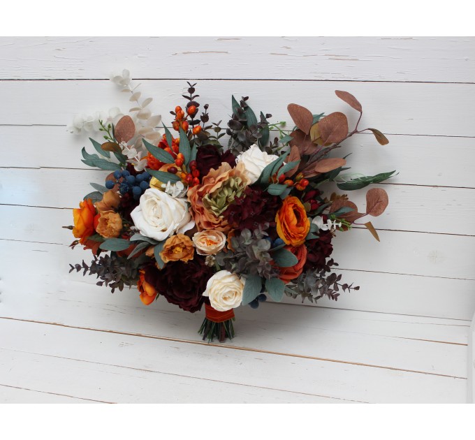 Wedding bouquets in rust burgundy  ivory colors. Bridal bouquet. Faux bouquet. Bridesmaid bouquet. 0007