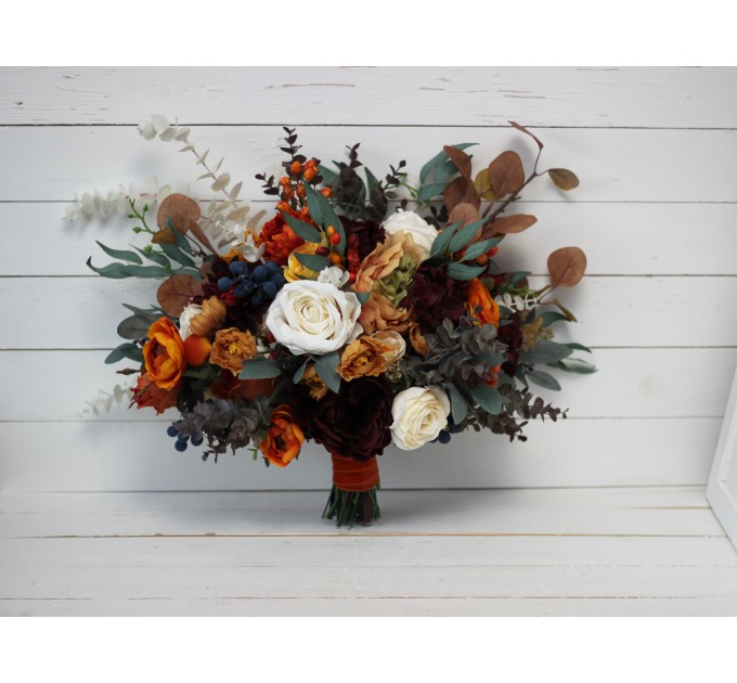 Wedding bouquets in rust burgundy  ivory colors. Bridal bouquet. Faux bouquet. Bridesmaid bouquet. 0007