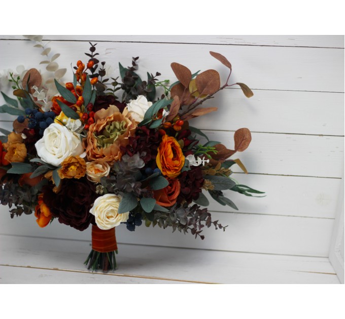 Wedding bouquets in rust burgundy  ivory colors. Bridal bouquet. Faux bouquet. Bridesmaid bouquet. 0007