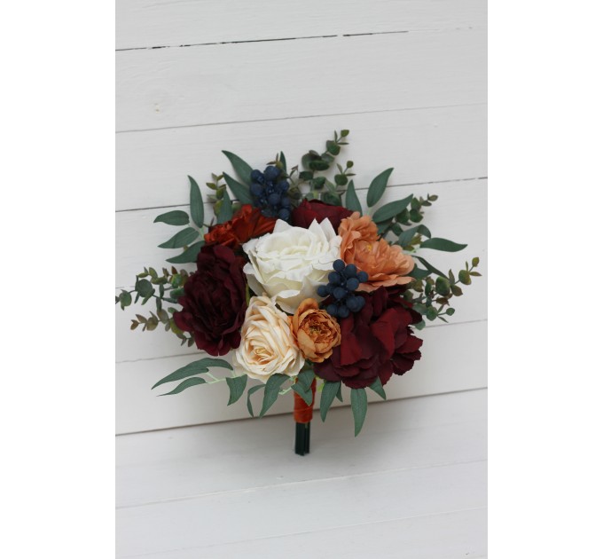 Wedding bouquets in rust burgundy  ivory colors. Bridal bouquet. Faux bouquet. Bridesmaid bouquet. 0007