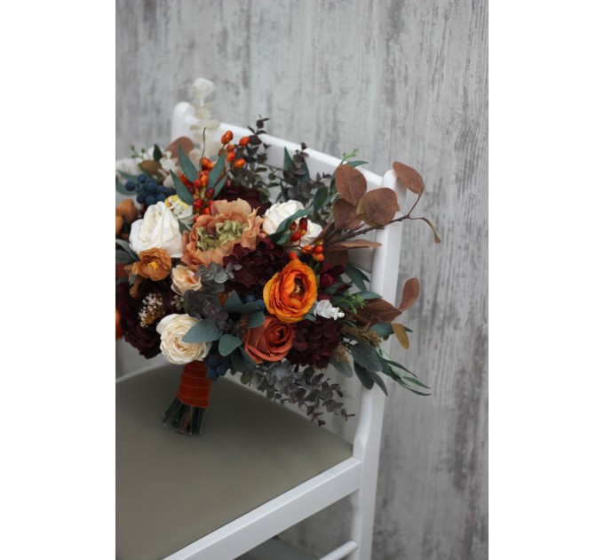 Wedding bouquets in rust burgundy  ivory colors. Bridal bouquet. Faux bouquet. Bridesmaid bouquet. 0007