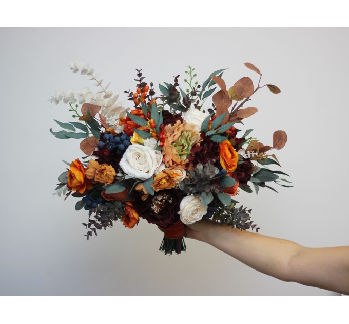 Wedding bouquets in rust burgundy  ivory colors. Bridal bouquet. Faux bouquet. Bridesmaid bouquet. 0007