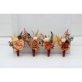 Wedding Boutonnieres & Wrist Corsage in Cinnamon, Terracotta & Ivory | Faux Flower Accessories