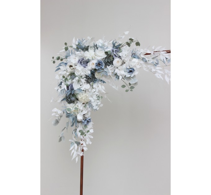  Flower arch arrangement in dusty blue white colors.  Arbor flowers. Floral archway. Faux flowers for wedding arch. 5015