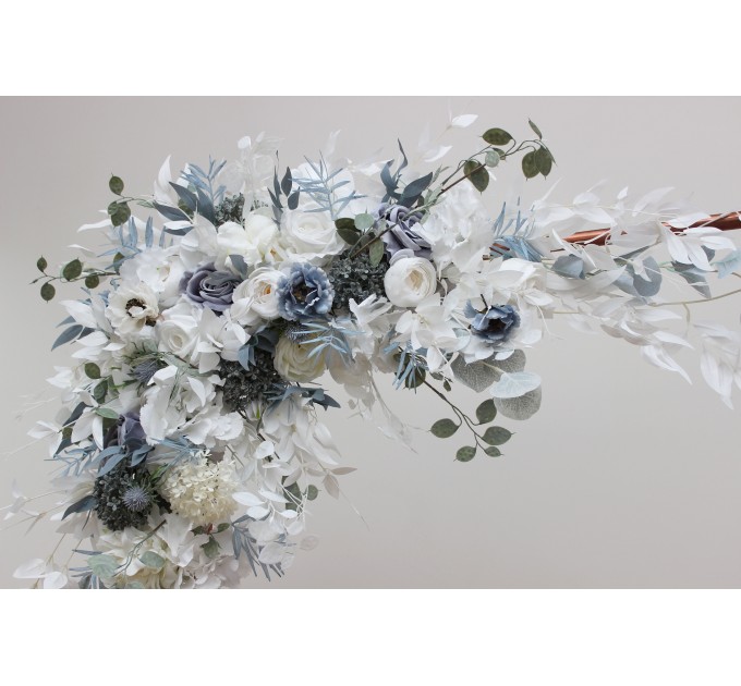  Flower arch arrangement in dusty blue white colors.  Arbor flowers. Floral archway. Faux flowers for wedding arch. 5015