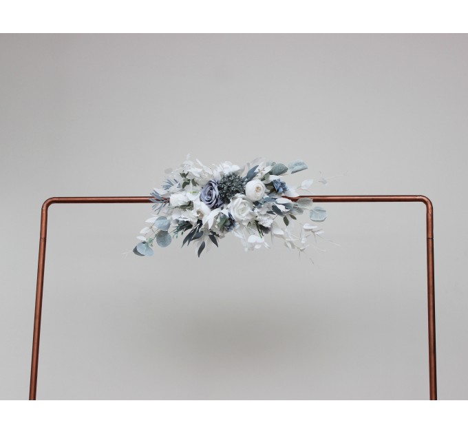  Flower arch arrangement in dusty blue white colors.  Arbor flowers. Floral archway. Faux flowers for wedding arch. 5015