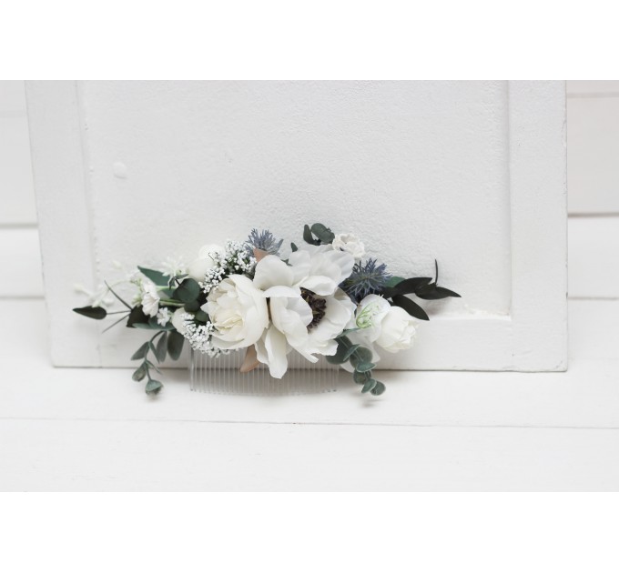 Flower comb in white color scheme. Wedding accessories for hair. Bridal flower comb. Bridesmaid floral comb. 5013