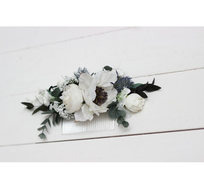 Flower comb in white color scheme. Wedding accessories for hair. Bridal flower comb. Bridesmaid floral comb. 5013