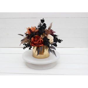 Halloween centerpiece. Table decor. Wedding flowers in box in black gold rust ivory colors . 5014-1