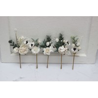  Set of 5  hair pins in  white color scheme. Hair accessories. Flower accessories for wedding.  5013
