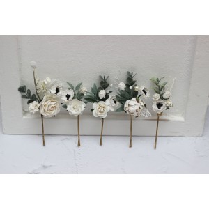  Set of 5  hair pins in  white color scheme. Hair accessories. Flower accessories for wedding.  5013