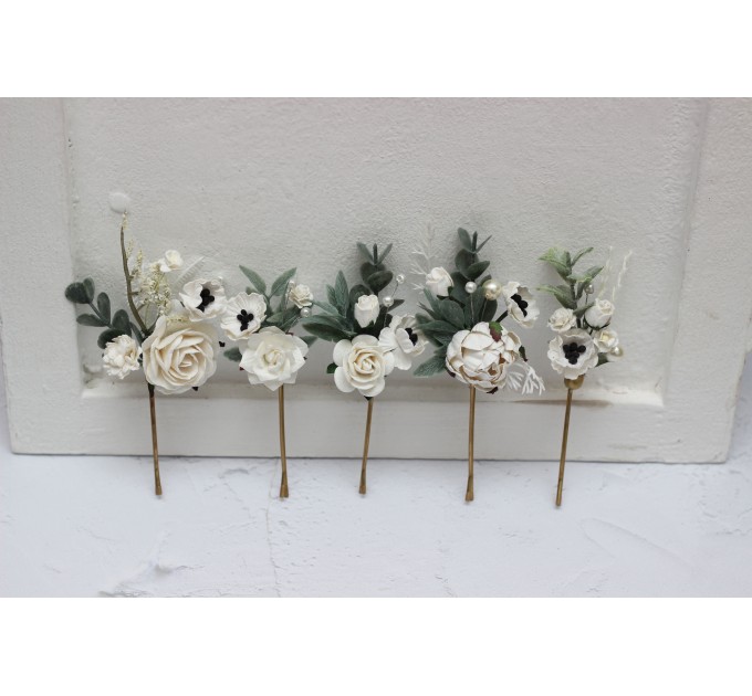  Set of 5  hair pins in  white color scheme. Hair accessories. Flower accessories for wedding.  5013