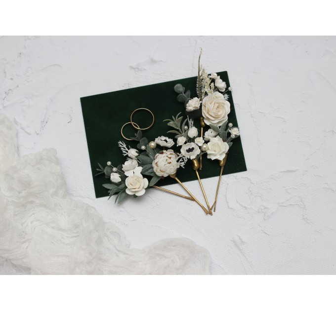  Set of 5  hair pins in  white color scheme. Hair accessories. Flower accessories for wedding.  5013