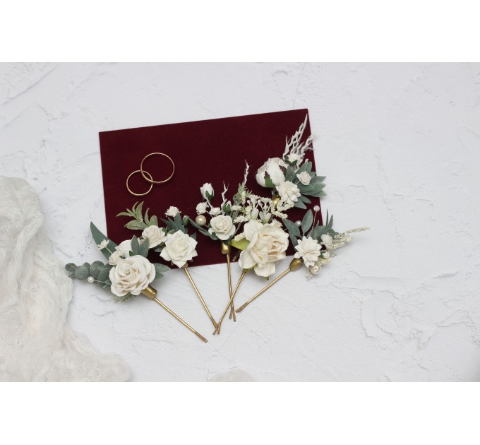 Set of 6 hair pins in white color scheme. Hair accessories. Flower accessories for wedding. 5013-p-1