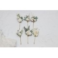 Set of 6 hair pins in white color scheme. Hair accessories. Flower accessories for wedding. 5013-p-1