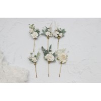  Set of 6  hair pins in  white color scheme. Hair accessories. Flower accessories for wedding.  5013-p-1