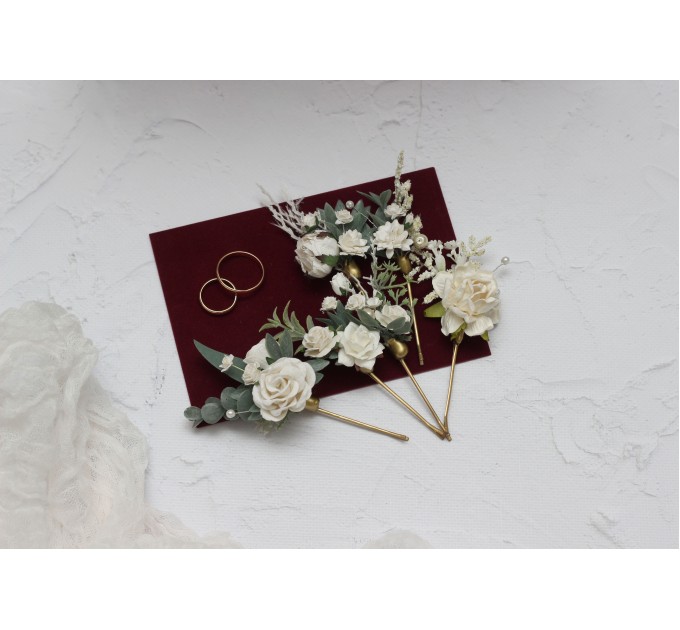 Set of 6 hair pins in white color scheme. Hair accessories. Flower accessories for wedding. 5013-p-1