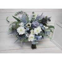 Wedding bouquet in dusty blue white colors. Bridal bouquet. Faux bouquet. Bridesmaid bouquet. 5015-1