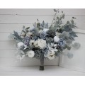 Wedding bouquets in dusty blue white colors. Bridal bouquet. Faux bouquet. Bridesmaid bouquet. 5015