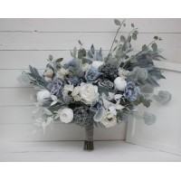 Wedding bouquets in dusty blue white colors. Bridal bouquet. Faux bouquet. Bridesmaid bouquet. 5015