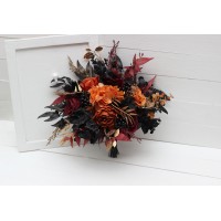 Wedding bouquets in burgundy black rust gold colors. Bridal bouquet. Faux bouquet. Bridesmaid bouquet. Gothic black wedding bouquet.5014-1