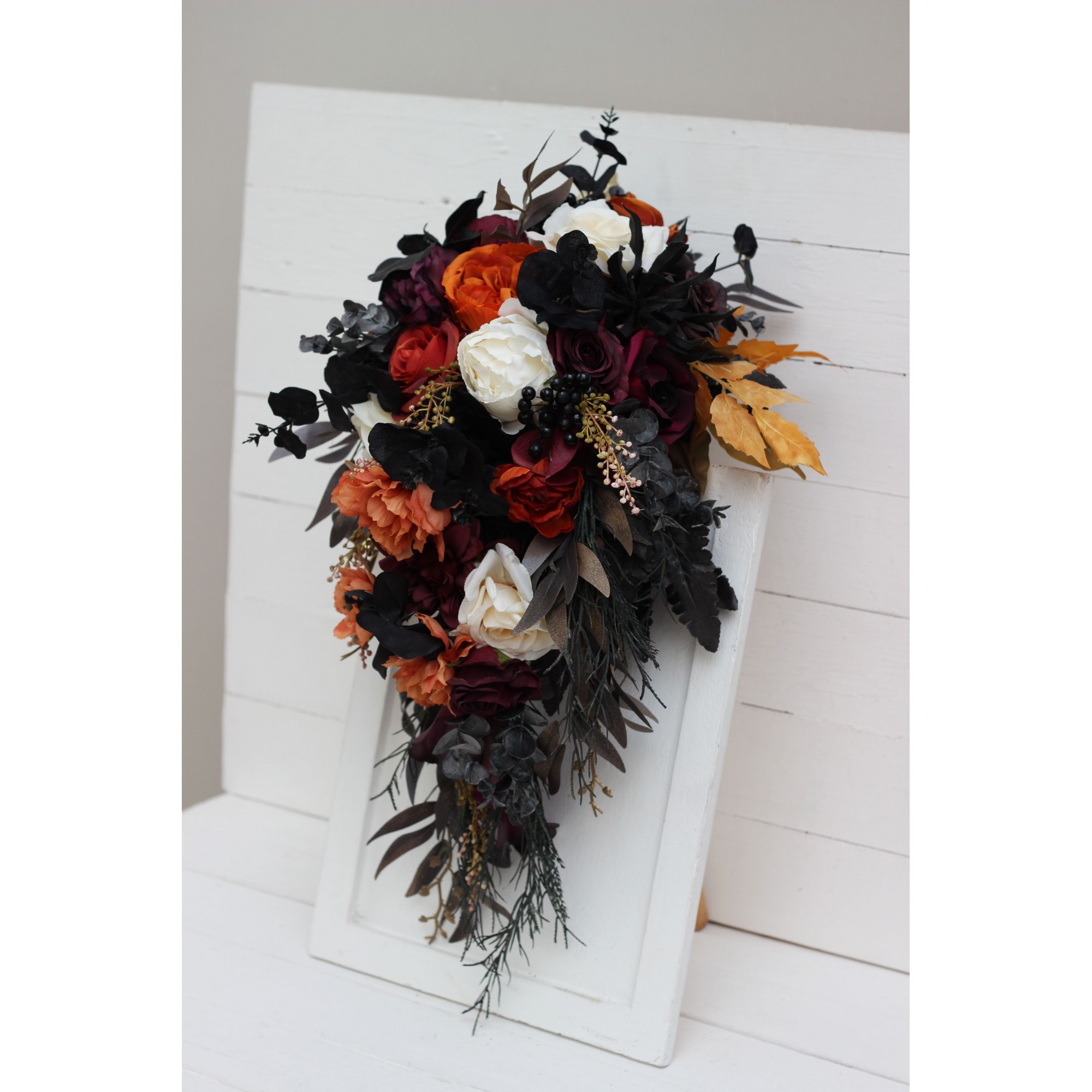 Gothic Black Wedding Bouquets – Purple, Rust \u0026 Gold Faux Flowers, image size:2000x2000
