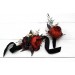 Wedding boutonniere and wrist corsage in Halloween color scheme. Flower accessories. 5014