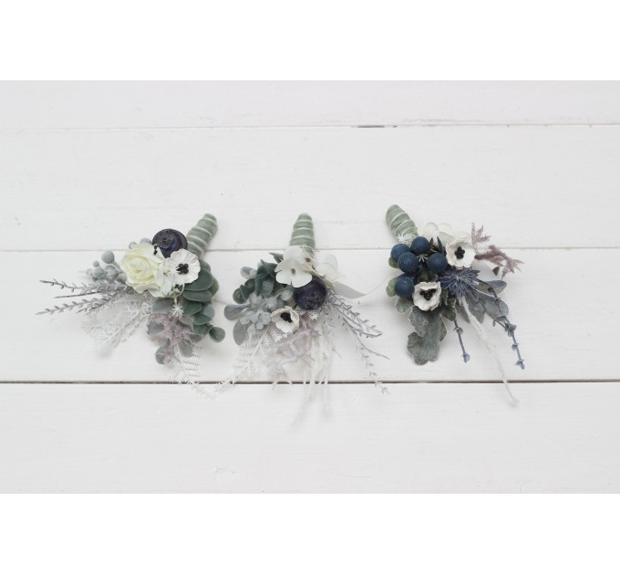  Wedding boutonnieres   in white and blue color scheme. Flower accessories. 5013-b-1