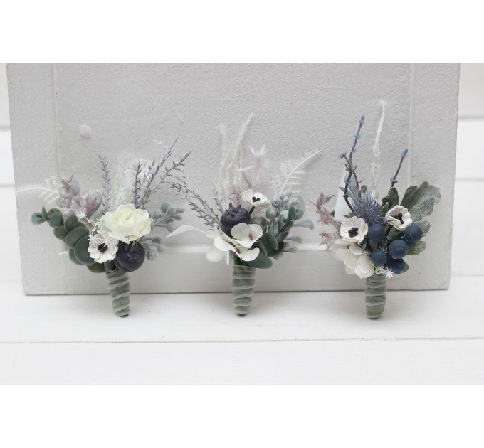  Wedding boutonnieres   in white and blue color scheme. Flower accessories. 5013-b-1
