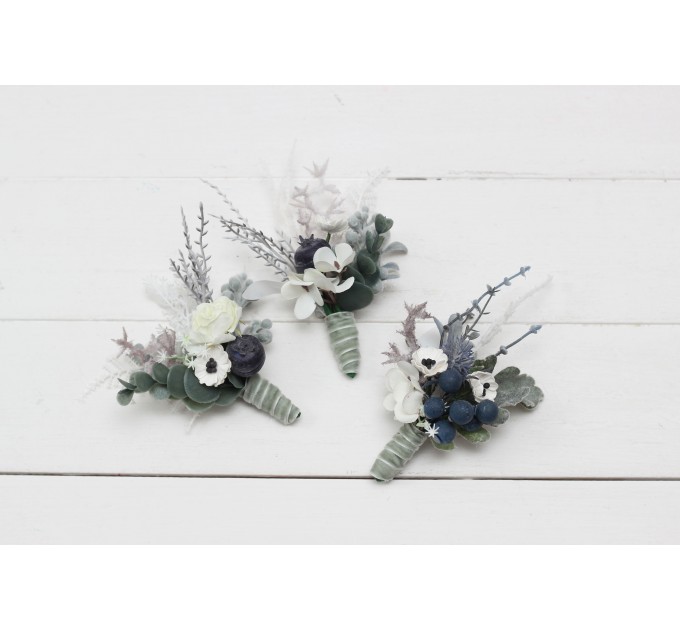  Wedding boutonnieres   in white and blue color scheme. Flower accessories. 5013-b-1