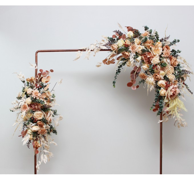 Orange, Rust & Peach Flower Arch – Warm Faux Florals for Wedding Arbor Decoration