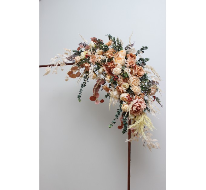 Orange, Rust & Peach Flower Arch – Warm Faux Florals for Wedding Arbor Decoration