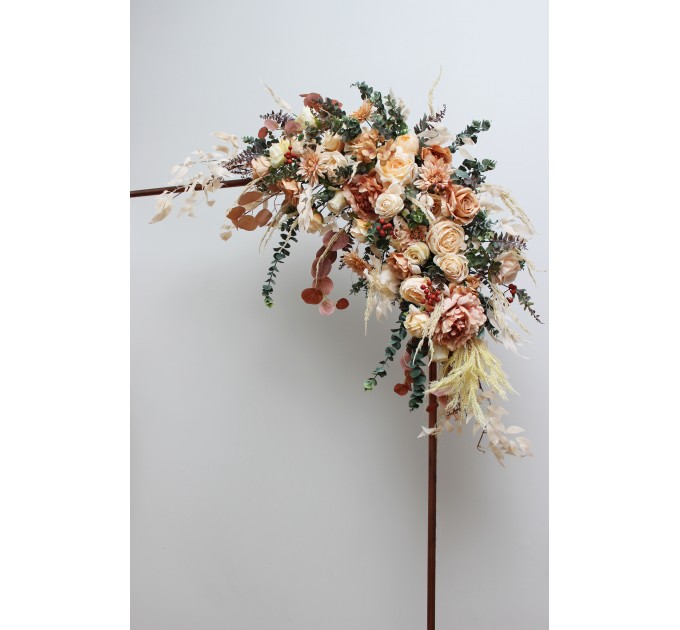 Orange, Rust & Peach Flower Arch – Warm Faux Florals for Wedding Arbor Decoration