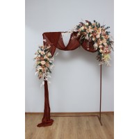  Flower arch arrangement in orange rust peach colors.  Arbor flowers. Floral archway. Faux flowers for wedding arch. 5017