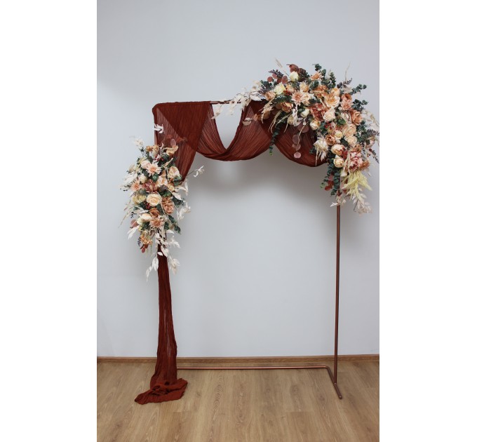 Orange, Rust & Peach Flower Arch – Warm Faux Florals for Wedding Arbor Decoration