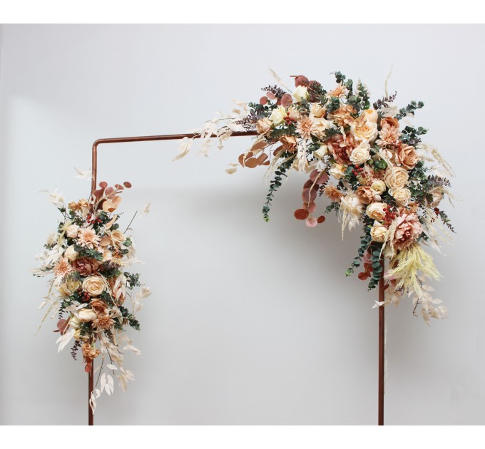 Orange, Rust & Peach Flower Arch – Warm Faux Florals for Wedding Arbor Decoration