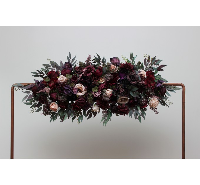 Flower arch arrangement in purple burgundy beige black colors.  Arbor flowers. Floral archway. Faux flowers for wedding arch. 5016