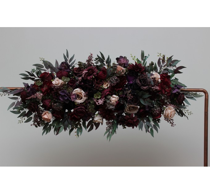  Flower arch arrangement in purple burgundy beige black colors.  Arbor flowers. Floral archway. Faux flowers for wedding arch. 5016
