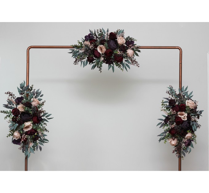  Flower arch arrangement in purple burgundy beige black colors.  Arbor flowers. Floral archway. Faux flowers for wedding arch. 5016