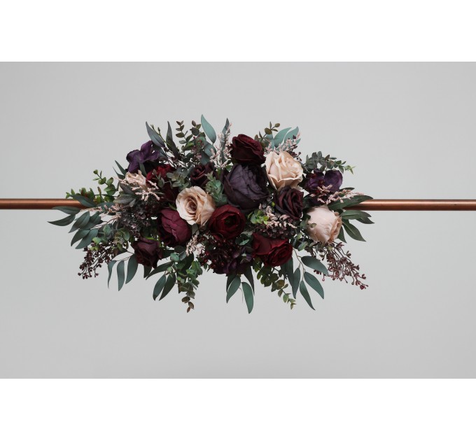  Flower arch arrangement in purple burgundy beige black colors.  Arbor flowers. Floral archway. Faux flowers for wedding arch. 5016