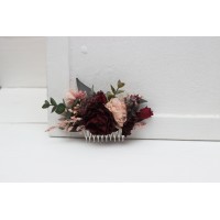 Flower comb in purple burgundy beige color scheme. Wedding accessories for hair. Bridal flower comb. Bridesmaid floral comb. 5016