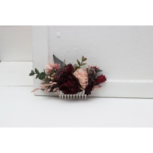 Flower comb in purple burgundy beige color scheme. Wedding accessories for hair. Bridal flower comb. Bridesmaid floral comb. 5016