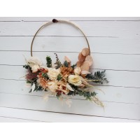 Flower hoop orange rust peach colors. Alternative bridesmaid bouquet. 5017