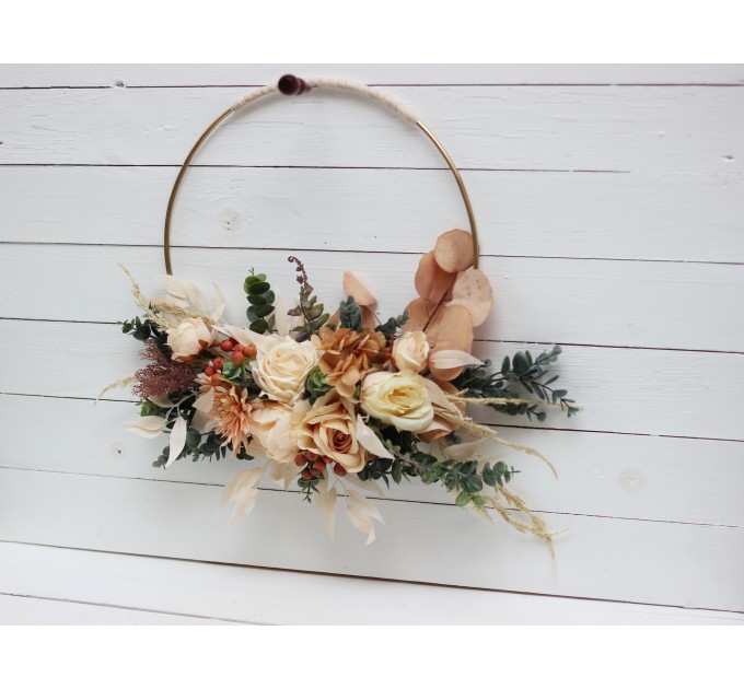 Flower hoop orange rust peach colors. Alternative bridesmaid bouquet. 5017