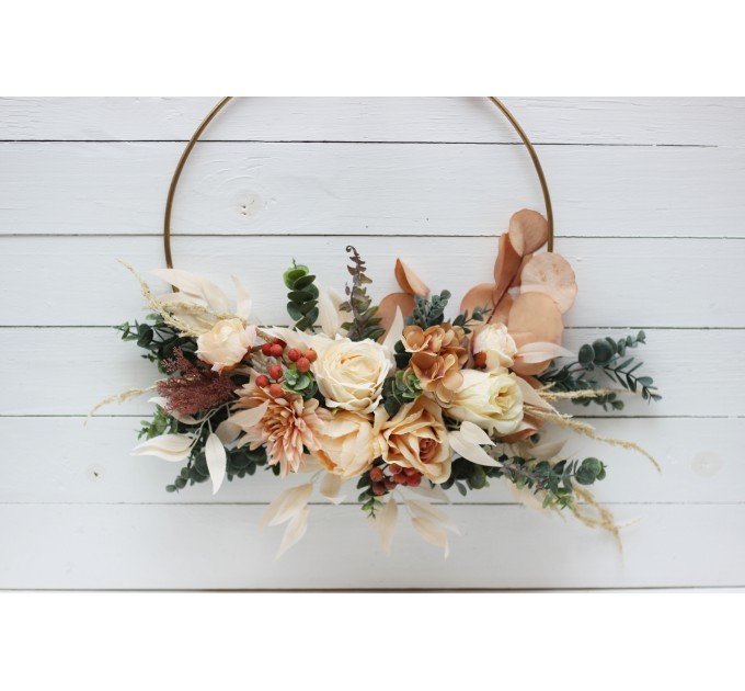 Flower hoop orange rust peach colors. Alternative bridesmaid bouquet. 5017